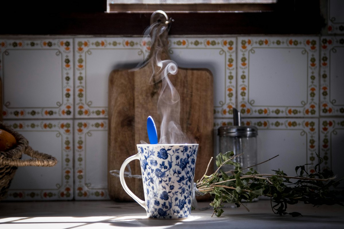 Herbal tea with fresh mint leaves